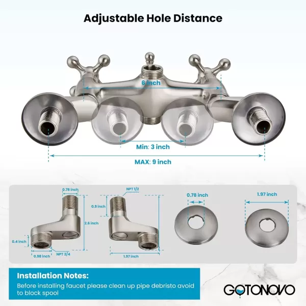 imagegotonovo Clawfoot Bathtub Faucet Tub Filler with Hand Held Shower Faucet Set Victorian Double Cross Handle 6 Inch Center Adjustable Swing Arms Tub Mount Short Adapter Matte BlackBrushed Nickel