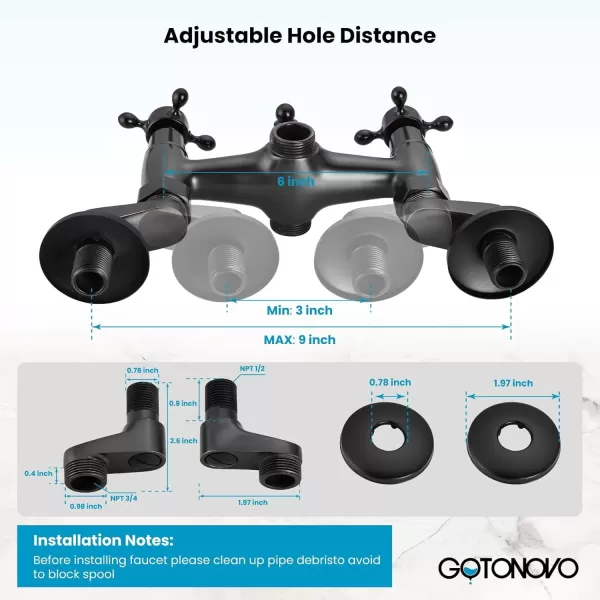 imagegotonovo Clawfoot Bathtub Faucet Tub Filler with Hand Held Shower Faucet Set Victorian Double Cross Handle 6 Inch Center Adjustable Swing Arms Tub Mount Short Adapter Matte BlackOil Rubbed Bronze