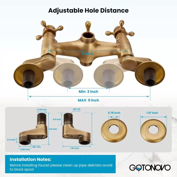 imagegotonovo Clawfoot Bathtub Faucet Tub Filler with Hand Held Shower Faucet Set Victorian Double Cross Handle 6 Inch Center Adjustable Swing Arms Tub Mount Short Adapter Matte BlackAntique Brass
