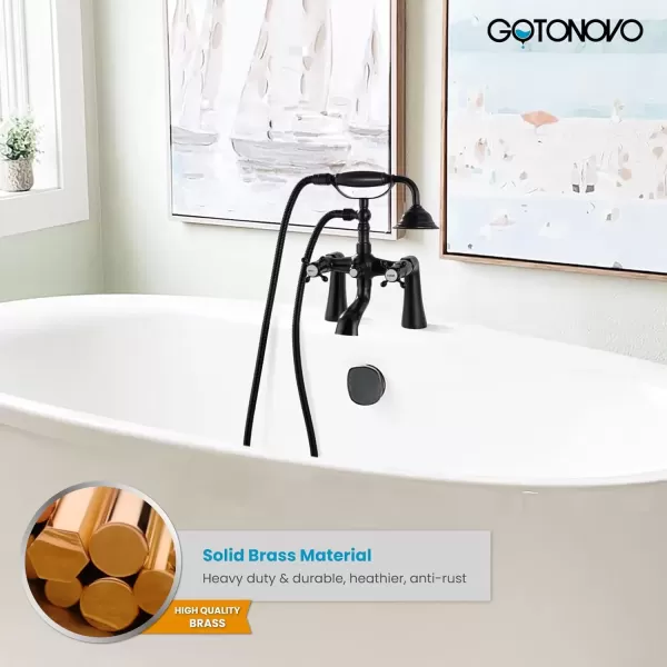 imagegotonovo Clawfoot Bathtub Faucet with Handheld Shower Tub Shower Faucet Set Victoria Vintage Telephone Shaped Sprayer Showerheld Double Cross Handle Deck Mount Brushed NickelOil Rubbed Bronze