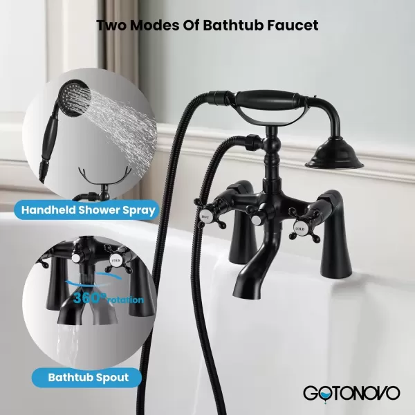 imagegotonovo Clawfoot Bathtub Faucet with Handheld Shower Tub Shower Faucet Set Victoria Vintage Telephone Shaped Sprayer Showerheld Double Cross Handle Deck Mount Brushed NickelOil Rubbed Bronze