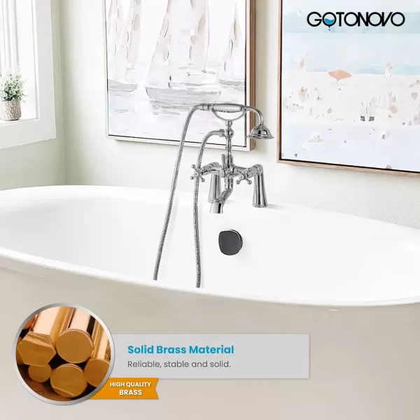 imagegotonovo Clawfoot Bathtub Faucet with Handheld Shower Tub Shower Faucet Set Victoria Vintage Telephone Shaped Sprayer Showerheld Double Cross Handle Deck Mount Brushed NickelPolished Chrome