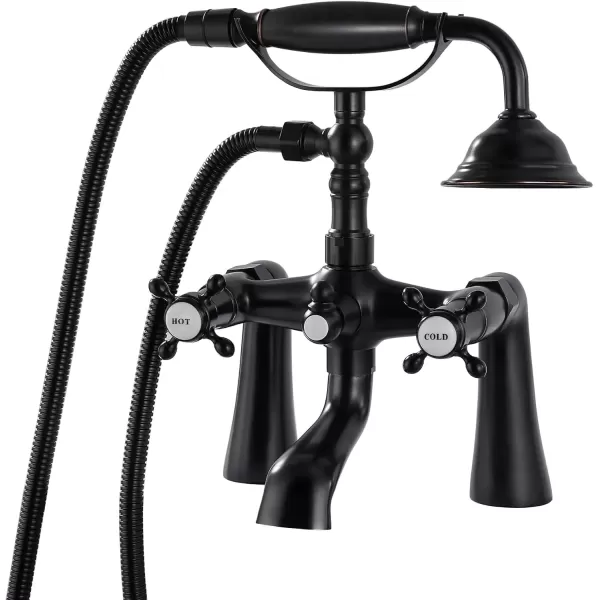 imagegotonovo Clawfoot Bathtub Faucet with Handheld Shower Tub Shower Faucet Set Victoria Vintage Telephone Shaped Sprayer Showerheld Double Cross Handle Deck Mount Brushed NickelOil Rubbed Bronze