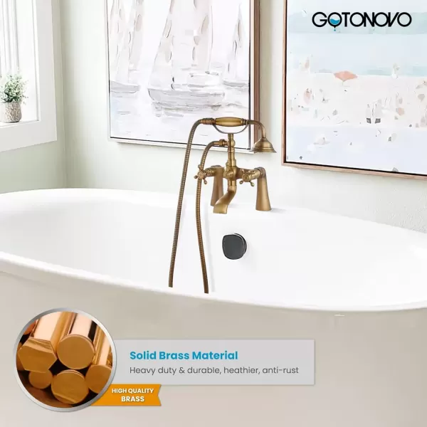 imagegotonovo Clawfoot Bathtub Faucet with Handheld Shower Tub Shower Faucet Set Victoria Vintage Telephone Shaped Sprayer Showerheld Double Cross Handle Deck Mount Brushed NickelAntique Brass