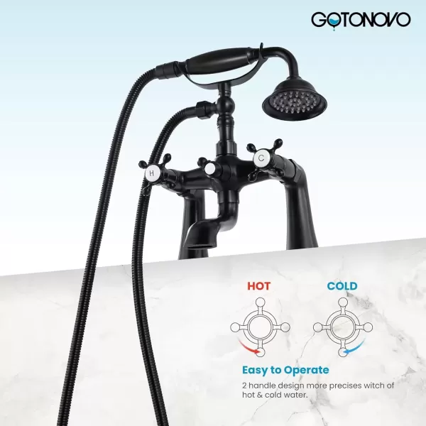 imagegotonovo Clawfoot Bathtub Faucet with Handheld Shower Tub Shower Faucet Set Victoria Vintage Telephone Shaped Sprayer Showerheld Double Cross Handle Deck Mount Brushed NickelMatte Black