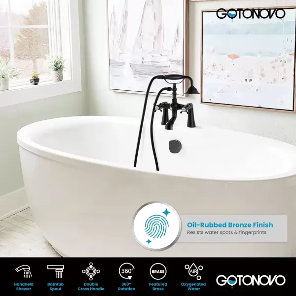 imagegotonovo Clawfoot Bathtub Faucet with Handheld Shower Tub Shower Faucet Set Victoria Vintage Telephone Shaped Sprayer Showerheld Double Cross Handle Deck Mount Brushed NickelOil Rubbed Bronze