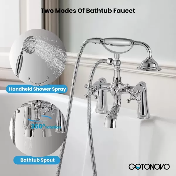 imagegotonovo Clawfoot Bathtub Faucet with Handheld Shower Tub Shower Faucet Set Victoria Vintage Telephone Shaped Sprayer Showerheld Double Cross Handle Deck Mount Brushed NickelPolished Chrome