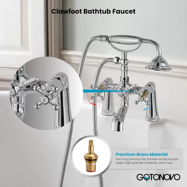 imagegotonovo Clawfoot Bathtub Faucet with Handheld Shower Tub Shower Faucet Set Victoria Vintage Telephone Shaped Sprayer Showerheld Double Cross Handle Deck Mount Brushed NickelPolished Chrome
