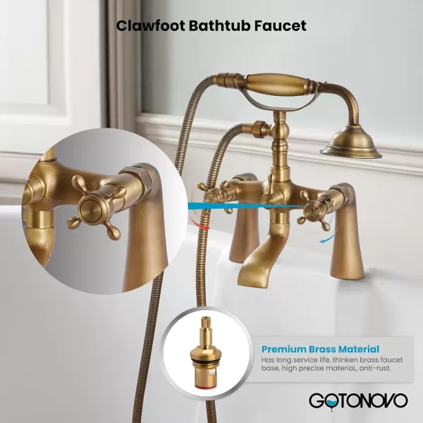 imagegotonovo Clawfoot Bathtub Faucet with Handheld Shower Tub Shower Faucet Set Victoria Vintage Telephone Shaped Sprayer Showerheld Double Cross Handle Deck Mount Brushed NickelAntique Brass