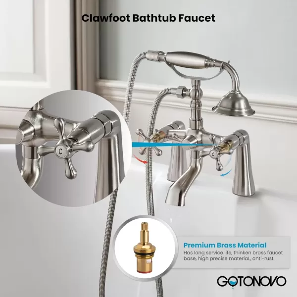 imagegotonovo Clawfoot Bathtub Faucet with Handheld Shower Tub Shower Faucet Set Victoria Vintage Telephone Shaped Sprayer Showerheld Double Cross Handle Deck Mount Brushed NickelBrushed Nickel