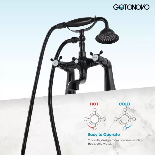 imagegotonovo Clawfoot Bathtub Faucet with Handheld Shower Tub Shower Faucet Set Victoria Vintage Telephone Shaped Sprayer Showerheld Double Cross Handle Deck Mount Brushed NickelOil Rubbed Bronze