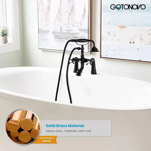 imagegotonovo Clawfoot Bathtub Faucet with Handheld Shower Tub Shower Faucet Set Victoria Vintage Telephone Shaped Sprayer Showerheld Double Cross Handle Deck Mount Brushed NickelMatte Black