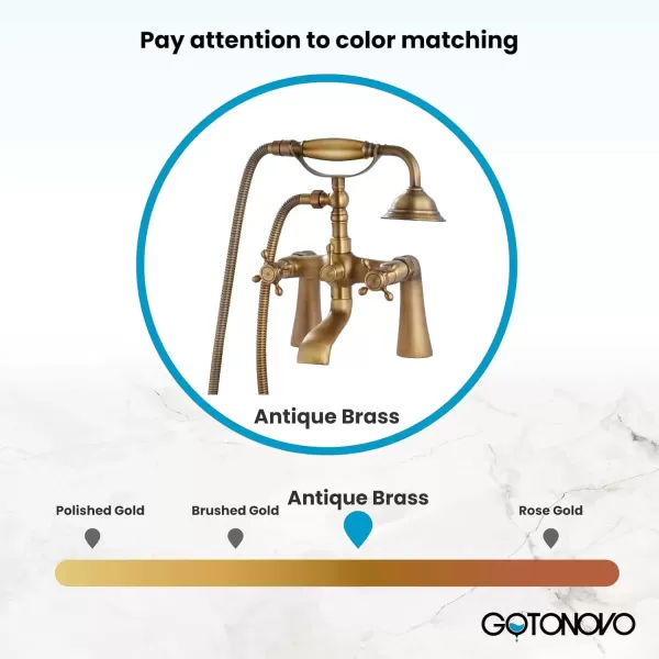 imagegotonovo Clawfoot Bathtub Faucet with Handheld Shower Tub Shower Faucet Set Victoria Vintage Telephone Shaped Sprayer Showerheld Double Cross Handle Deck Mount Brushed NickelAntique Brass