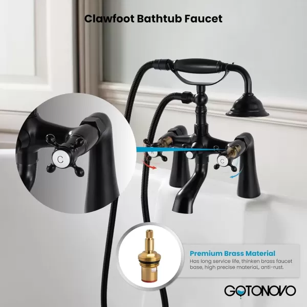 imagegotonovo Clawfoot Bathtub Faucet with Handheld Shower Tub Shower Faucet Set Victoria Vintage Telephone Shaped Sprayer Showerheld Double Cross Handle Deck Mount Brushed NickelMatte Black