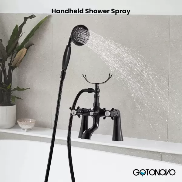 imagegotonovo Clawfoot Bathtub Faucet with Handheld Shower Tub Shower Faucet Set Victoria Vintage Telephone Shaped Sprayer Showerheld Double Cross Handle Deck Mount Brushed NickelOil Rubbed Bronze