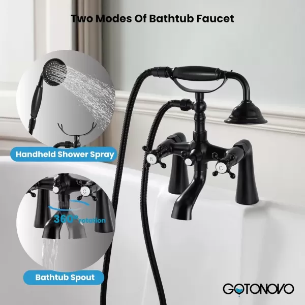 imagegotonovo Clawfoot Bathtub Faucet with Handheld Shower Tub Shower Faucet Set Victoria Vintage Telephone Shaped Sprayer Showerheld Double Cross Handle Deck Mount Brushed NickelMatte Black