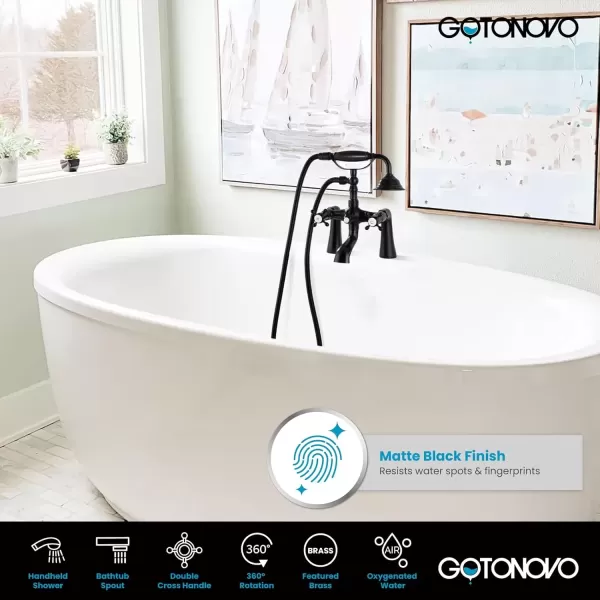 imagegotonovo Clawfoot Bathtub Faucet with Handheld Shower Tub Shower Faucet Set Victoria Vintage Telephone Shaped Sprayer Showerheld Double Cross Handle Deck Mount Brushed NickelMatte Black