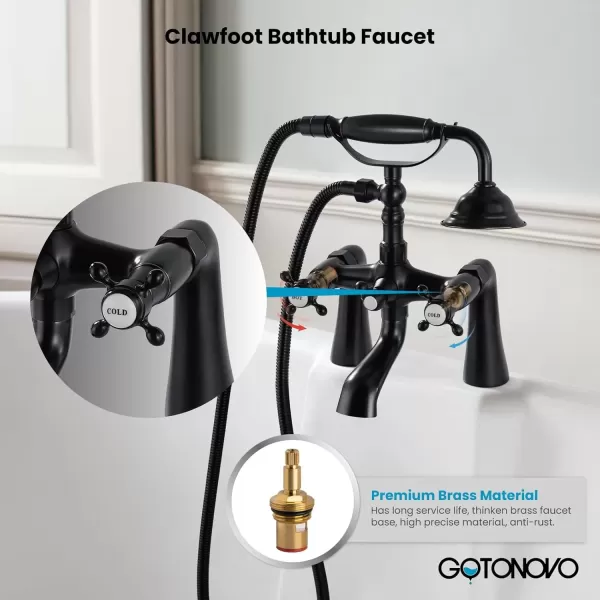 imagegotonovo Clawfoot Bathtub Faucet with Handheld Shower Tub Shower Faucet Set Victoria Vintage Telephone Shaped Sprayer Showerheld Double Cross Handle Deck Mount Brushed NickelOil Rubbed Bronze