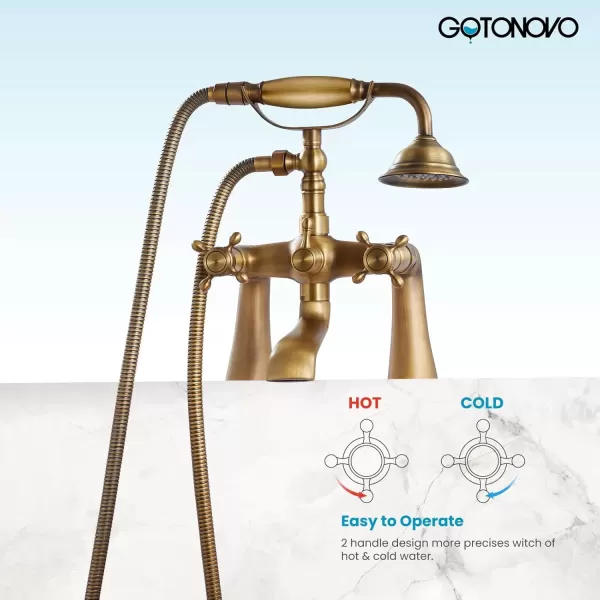imagegotonovo Clawfoot Bathtub Faucet with Handheld Shower Tub Shower Faucet Set Victoria Vintage Telephone Shaped Sprayer Showerheld Double Cross Handle Deck Mount Brushed NickelAntique Brass