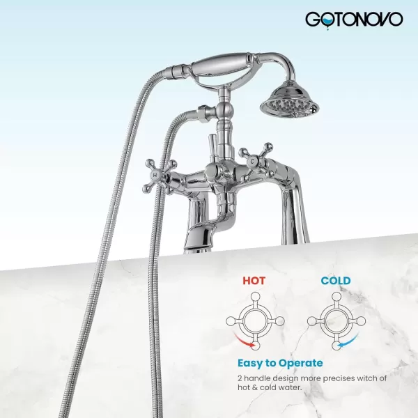 imagegotonovo Clawfoot Bathtub Faucet with Handheld Shower Tub Shower Faucet Set Victoria Vintage Telephone Shaped Sprayer Showerheld Double Cross Handle Deck Mount Brushed NickelPolished Chrome