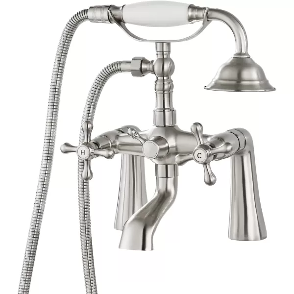 imagegotonovo Deck Mount Tub Bathtub Faucet Clawfoot with Handheld Shower 6 Inch Brushed Nickel Telephone Shaped Sprayer Showerheld Double Cross HandleBrushed Nickel