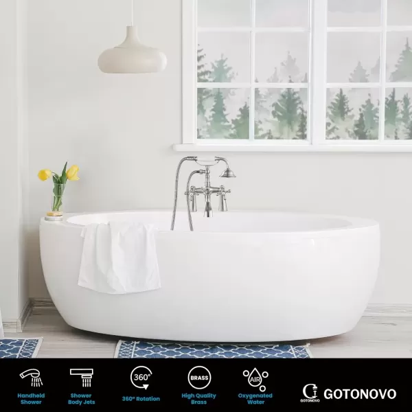 imagegotonovo Deck Mount Tub Bathtub Faucet Clawfoot with Handheld Shower 6 Inch Brushed Nickel Telephone Shaped Sprayer Showerheld Double Cross HandleBrushed Nickel