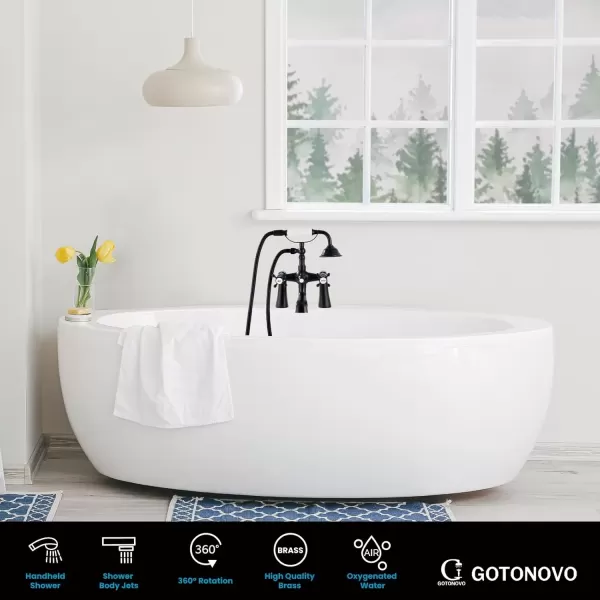 imagegotonovo Deck Mount Tub Bathtub Faucet Clawfoot with Handheld Shower 6 Inch Brushed Nickel Telephone Shaped Sprayer Showerheld Double Cross HandleOil Rubbed Bronze