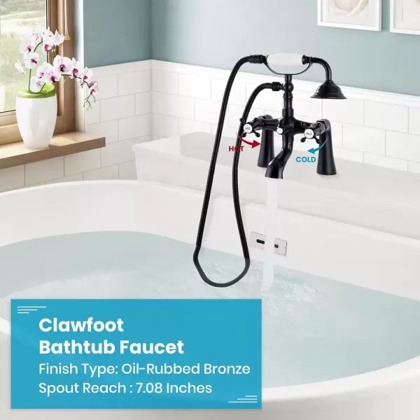 imagegotonovo Deck Mount Tub Bathtub Faucet Clawfoot with Handheld Shower 6 Inch Brushed Nickel Telephone Shaped Sprayer Showerheld Double Cross HandleOil Rubbed Bronze