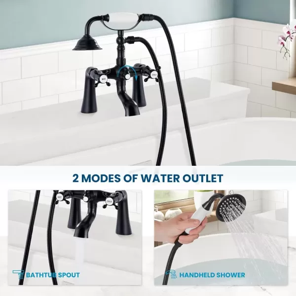imagegotonovo Deck Mount Tub Bathtub Faucet Clawfoot with Handheld Shower 6 Inch Brushed Nickel Telephone Shaped Sprayer Showerheld Double Cross HandleOil Rubbed Bronze