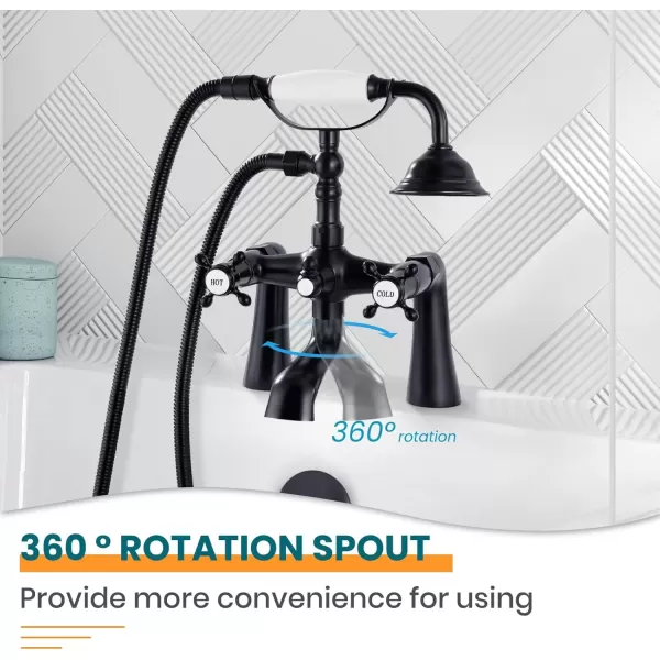 imagegotonovo Deck Mount Tub Bathtub Faucet Clawfoot with Handheld Shower 6 Inch Brushed Nickel Telephone Shaped Sprayer Showerheld Double Cross HandleOil Rubbed Bronze