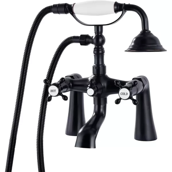 imagegotonovo Deck Mount Tub Bathtub Faucet Clawfoot with Handheld Shower 6 Inch Brushed Nickel Telephone Shaped Sprayer Showerheld Double Cross HandleOil Rubbed Bronze