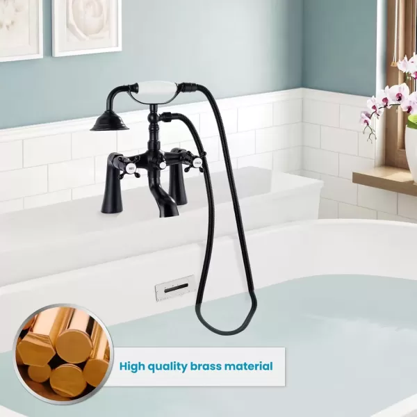 imagegotonovo Deck Mount Tub Bathtub Faucet Clawfoot with Handheld Shower 6 Inch Brushed Nickel Telephone Shaped Sprayer Showerheld Double Cross HandleOil Rubbed Bronze