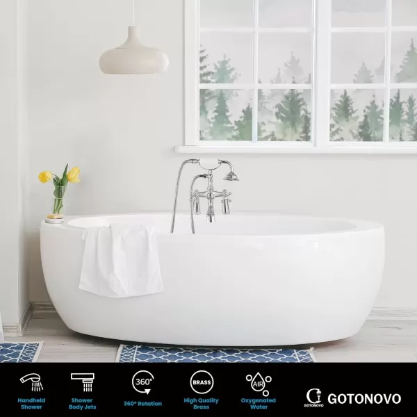imagegotonovo Deck Mount Tub Bathtub Faucet Clawfoot with Handheld Shower 6 Inch Brushed Nickel Telephone Shaped Sprayer Showerheld Double Cross HandlePolish Chrome
