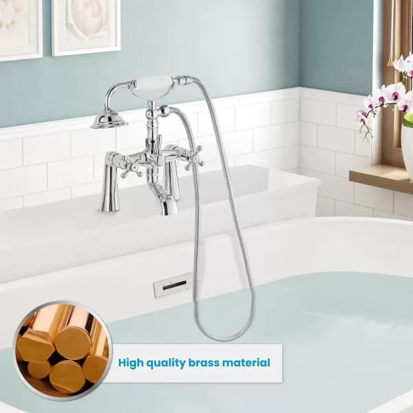 imagegotonovo Deck Mount Tub Bathtub Faucet Clawfoot with Handheld Shower 6 Inch Brushed Nickel Telephone Shaped Sprayer Showerheld Double Cross HandlePolish Chrome