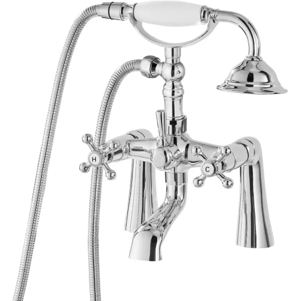 imagegotonovo Deck Mount Tub Bathtub Faucet Clawfoot with Handheld Shower 6 Inch Brushed Nickel Telephone Shaped Sprayer Showerheld Double Cross HandlePolish Chrome