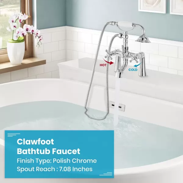 imagegotonovo Deck Mount Tub Bathtub Faucet Clawfoot with Handheld Shower 6 Inch Brushed Nickel Telephone Shaped Sprayer Showerheld Double Cross HandlePolish Chrome