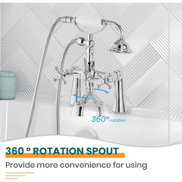 imagegotonovo Deck Mount Tub Bathtub Faucet Clawfoot with Handheld Shower 6 Inch Brushed Nickel Telephone Shaped Sprayer Showerheld Double Cross HandlePolish Chrome