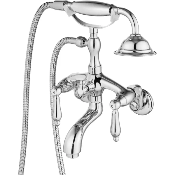 imagegotonovo Wall Mount 3 38 Clawfoot Tub Faucet for Bathtub with Hand Held Shower Sprayer Double Level Handle with Hot and Cold Water Adapter Adjustable Swing Arms Matte BlackPolished Chrome