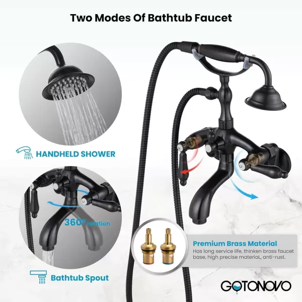 imagegotonovo Wall Mount 3 38 Clawfoot Tub Faucet for Bathtub with Hand Held Shower Sprayer Double Level Handle with Hot and Cold Water Adapter Adjustable Swing Arms Matte BlackOil Rubbed Bronze
