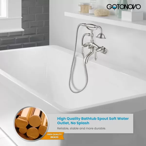 imagegotonovo Wall Mount 3 38 Clawfoot Tub Faucet for Bathtub with Hand Held Shower Sprayer Double Level Handle with Hot and Cold Water Adapter Adjustable Swing Arms Matte BlackBrushed Nickel