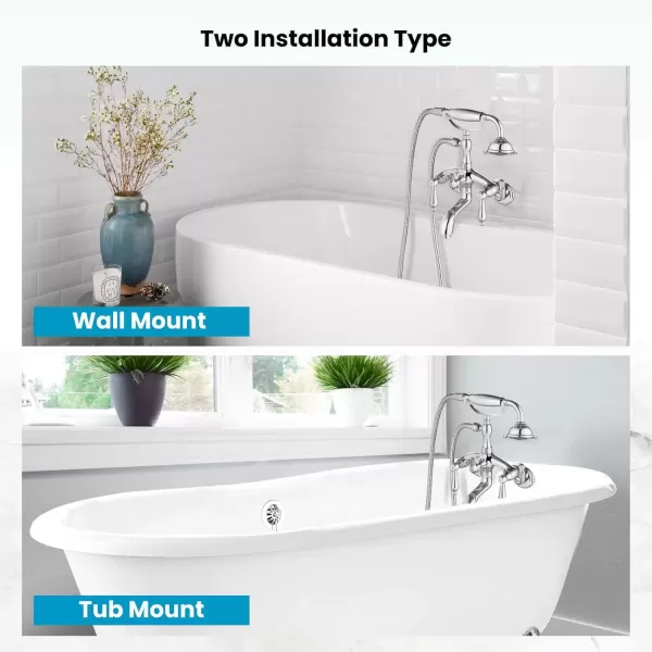 imagegotonovo Wall Mount 3 38 Clawfoot Tub Faucet for Bathtub with Hand Held Shower Sprayer Double Level Handle with Hot and Cold Water Adapter Adjustable Swing Arms Matte BlackPolished Chrome