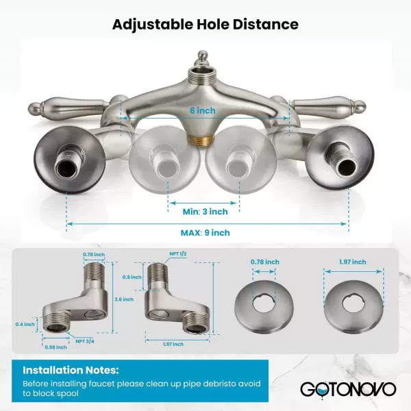 imagegotonovo Wall Mount 3 38 Clawfoot Tub Faucet for Bathtub with Hand Held Shower Sprayer Double Level Handle with Hot and Cold Water Adapter Adjustable Swing Arms Matte BlackBrushed Nickel
