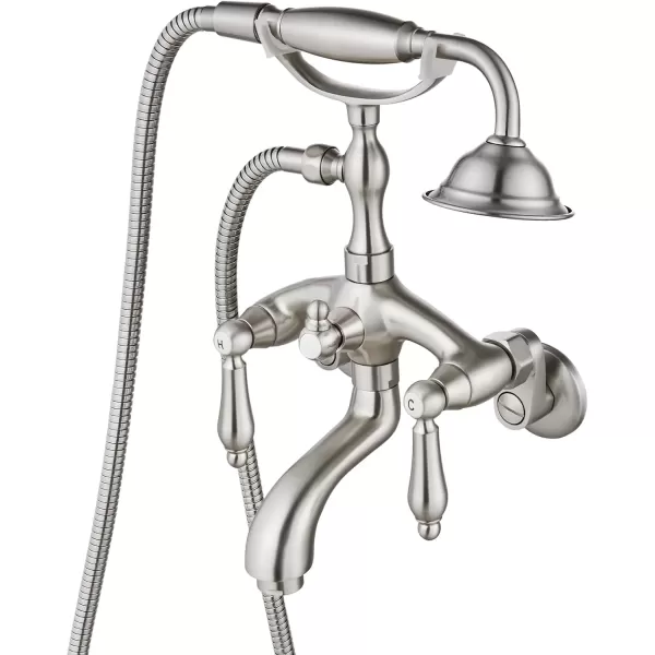 imagegotonovo Wall Mount 3 38 Clawfoot Tub Faucet for Bathtub with Hand Held Shower Sprayer Double Level Handle with Hot and Cold Water Adapter Adjustable Swing Arms Matte BlackBrushed Nickel