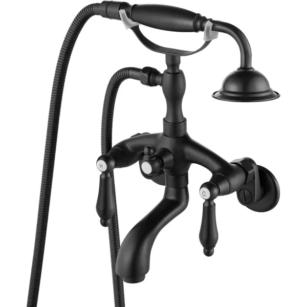 imagegotonovo Wall Mount 3 38 Clawfoot Tub Faucet for Bathtub with Hand Held Shower Sprayer Double Level Handle with Hot and Cold Water Adapter Adjustable Swing Arms Matte BlackMatte Black