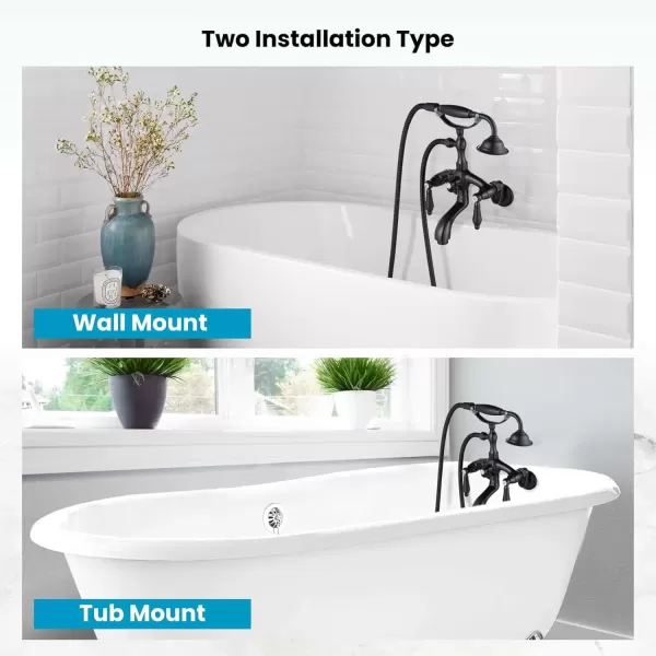 imagegotonovo Wall Mount 3 38 Clawfoot Tub Faucet for Bathtub with Hand Held Shower Sprayer Double Level Handle with Hot and Cold Water Adapter Adjustable Swing Arms Matte BlackOil Rubbed Bronze