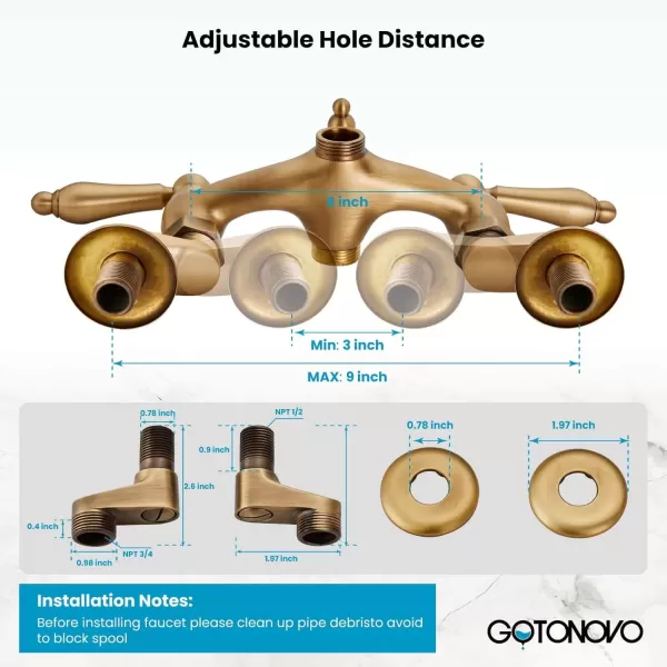 imagegotonovo Wall Mount 3 38 Clawfoot Tub Faucet for Bathtub with Hand Held Shower Sprayer Double Level Handle with Hot and Cold Water Adapter Adjustable Swing Arms Matte BlackAntique Brass