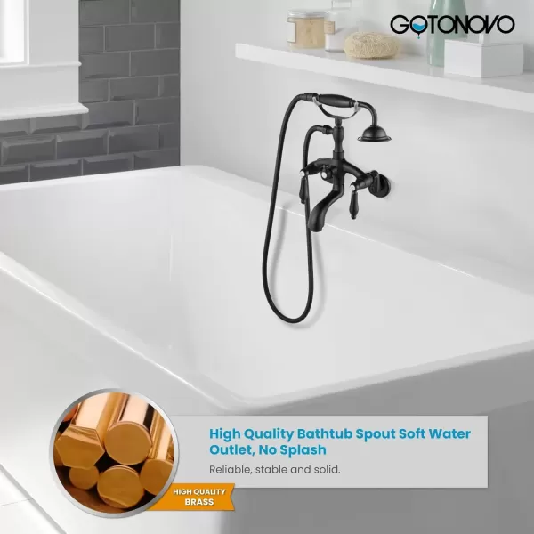 imagegotonovo Wall Mount 3 38 Clawfoot Tub Faucet for Bathtub with Hand Held Shower Sprayer Double Level Handle with Hot and Cold Water Adapter Adjustable Swing Arms Matte BlackMatte Black