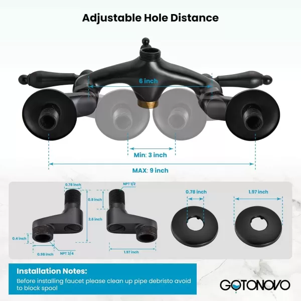 imagegotonovo Wall Mount 3 38 Clawfoot Tub Faucet for Bathtub with Hand Held Shower Sprayer Double Level Handle with Hot and Cold Water Adapter Adjustable Swing Arms Matte BlackOil Rubbed Bronze