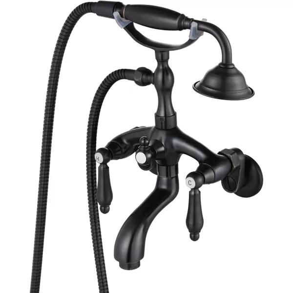 imagegotonovo Wall Mount 3 38 Clawfoot Tub Faucet for Bathtub with Hand Held Shower Sprayer Double Level Handle with Hot and Cold Water Adapter Adjustable Swing Arms Matte BlackOil Rubbed Bronze