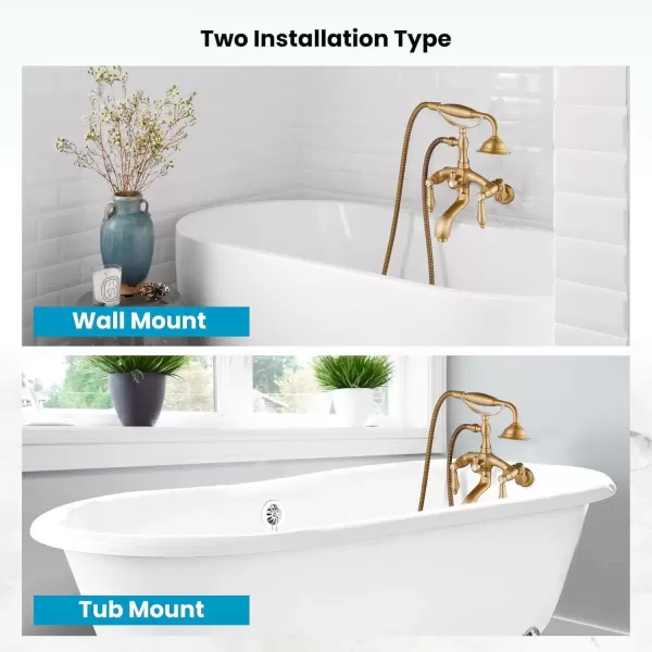 imagegotonovo Wall Mount 3 38 Clawfoot Tub Faucet for Bathtub with Hand Held Shower Sprayer Double Level Handle with Hot and Cold Water Adapter Adjustable Swing Arms Matte BlackAntique Brass